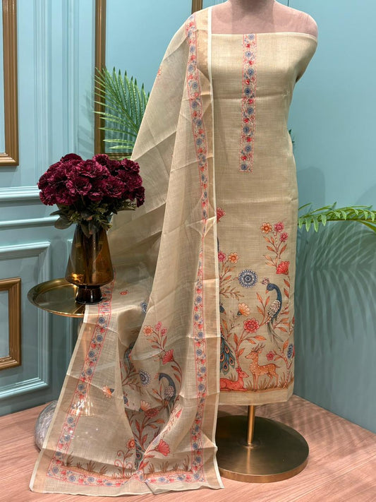 unstitched suit crafted in breathable linen cotton fabric