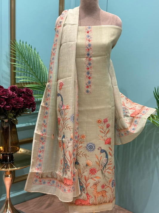 unstitched suit crafted in breathable linen cotton fabric