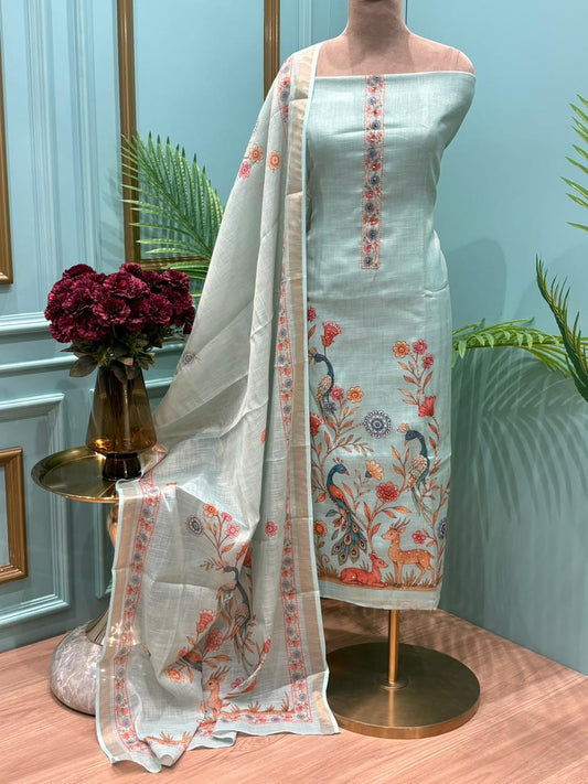 unstitched suit crafted in breathable linen cotton fabric