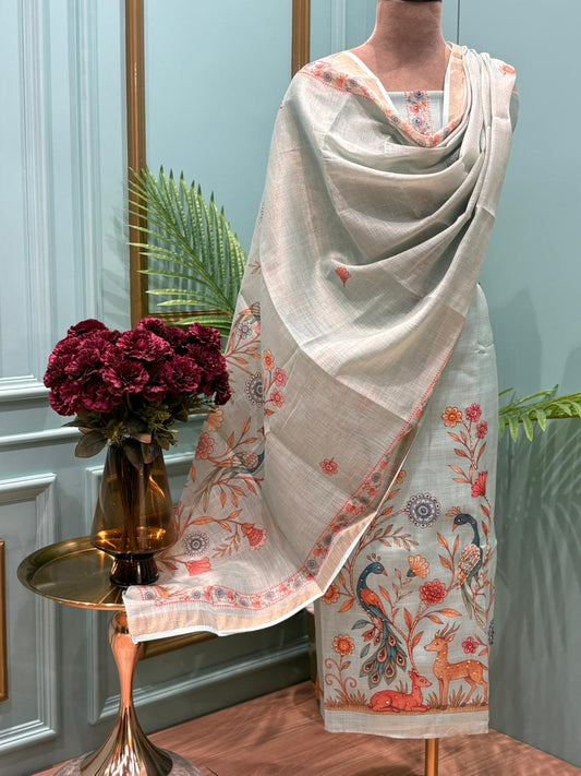 unstitched suit crafted in breathable linen cotton fabric