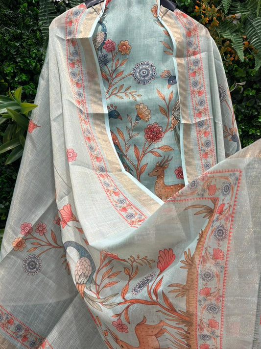 unstitched suit crafted in breathable linen cotton fabric