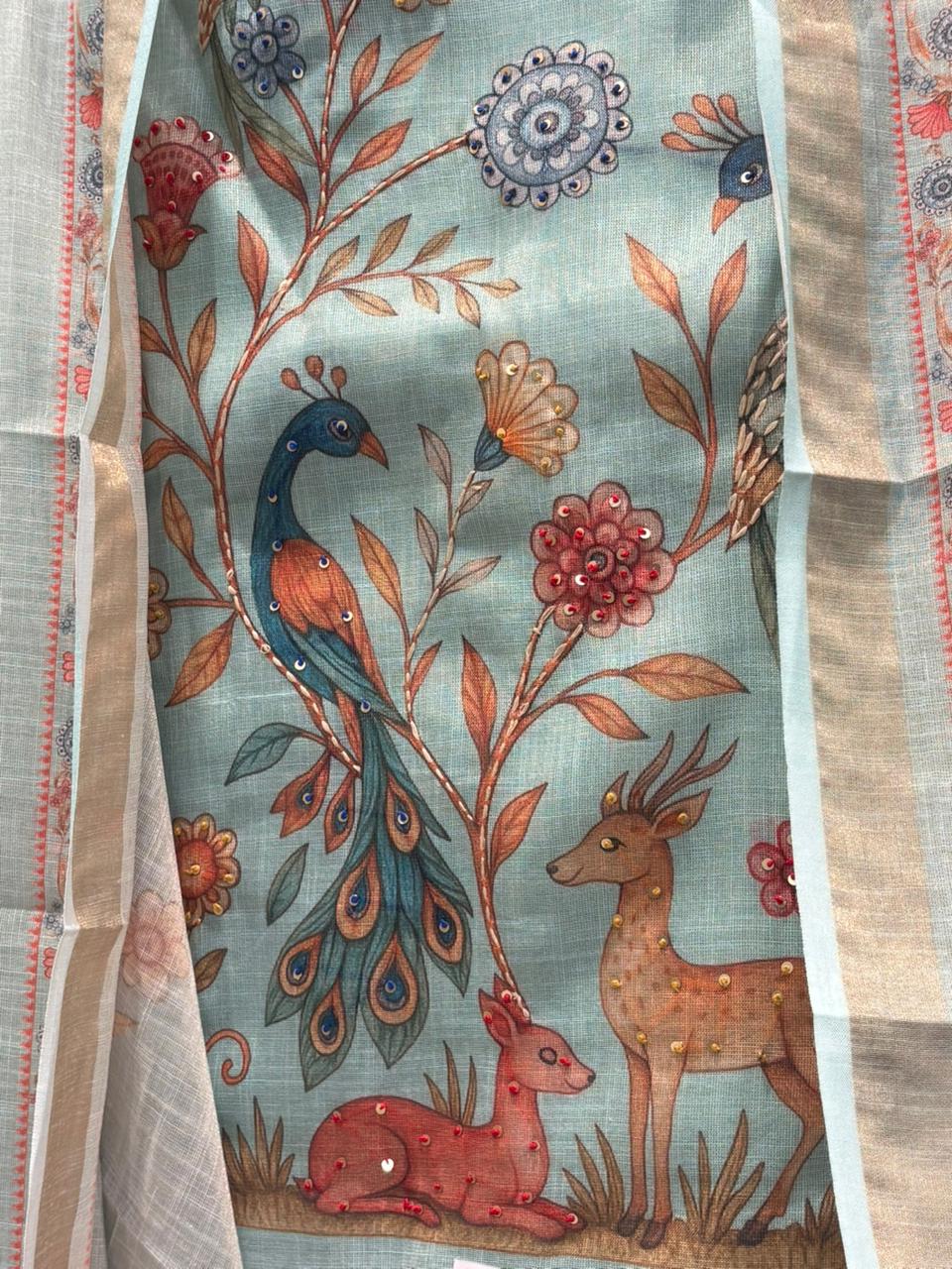 unstitched suit crafted in breathable linen cotton fabric