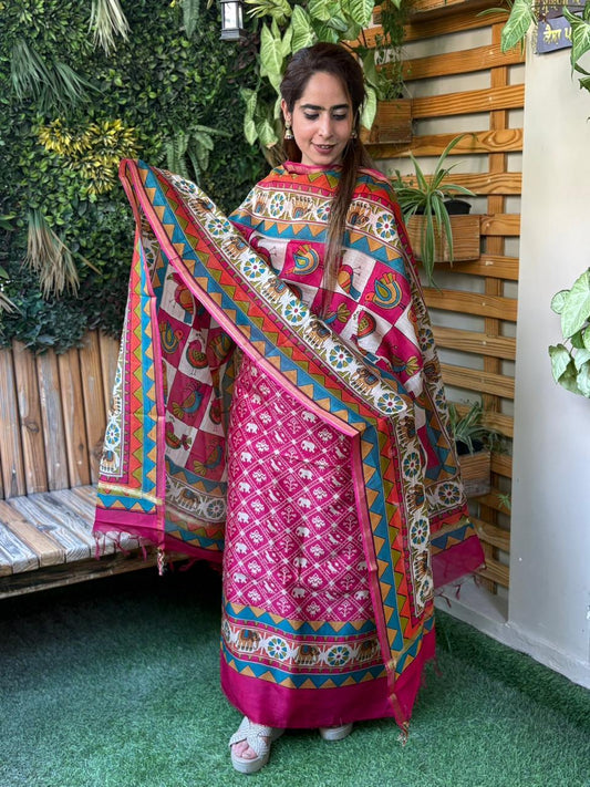 Unstitched suit crafted in Maheshwari cotton fabric