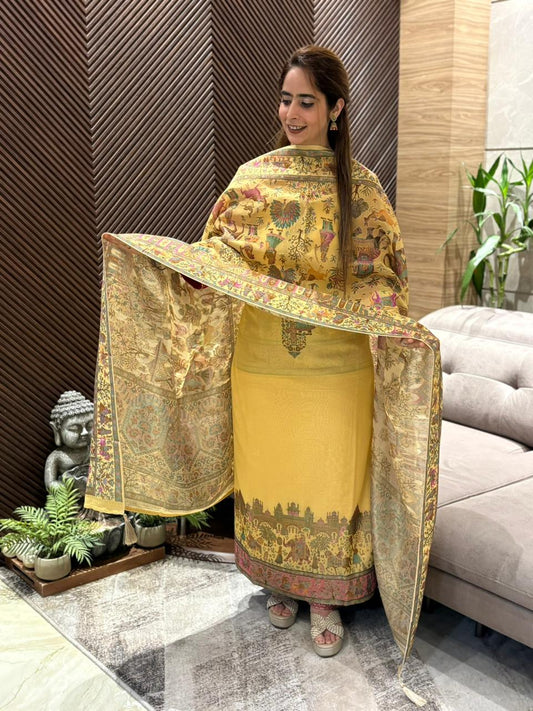 Beautifully crafted unstitched suit in soft mul cotton fabric
