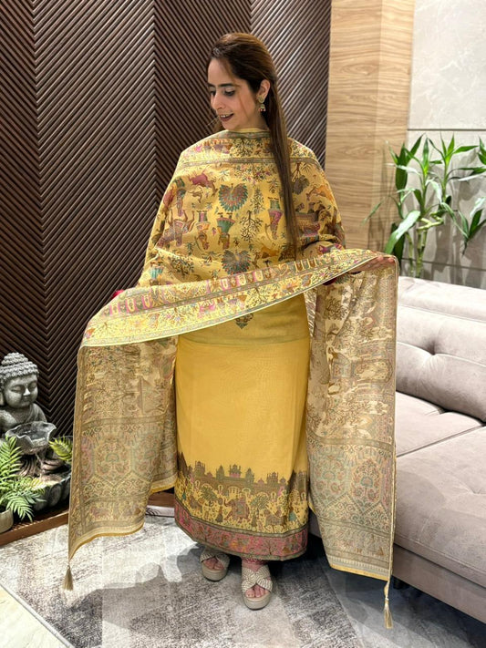 Beautifully crafted unstitched suit in soft mul cotton fabric