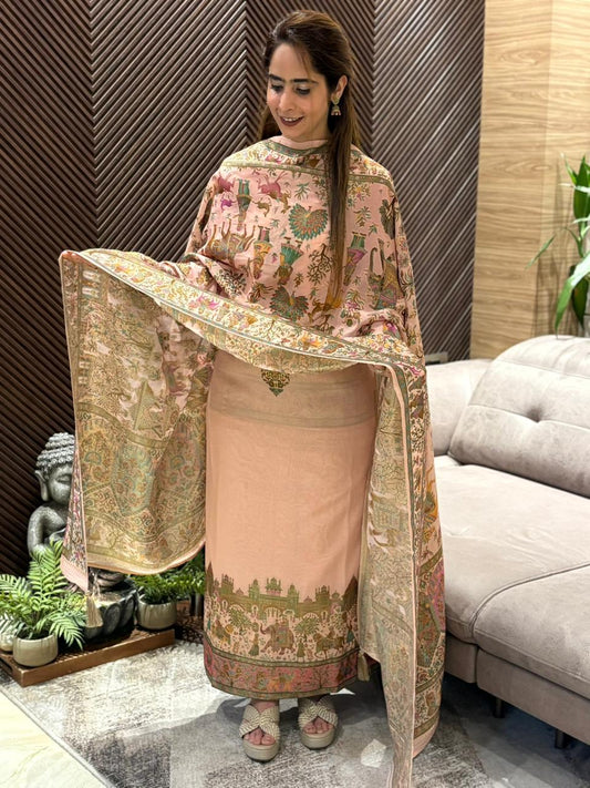 Beautifully crafted unstitched suit in soft mul cotton fabric