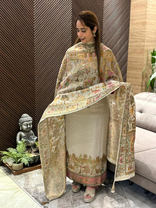 Beautifully crafted unstitched suit in soft mul cotton fabric