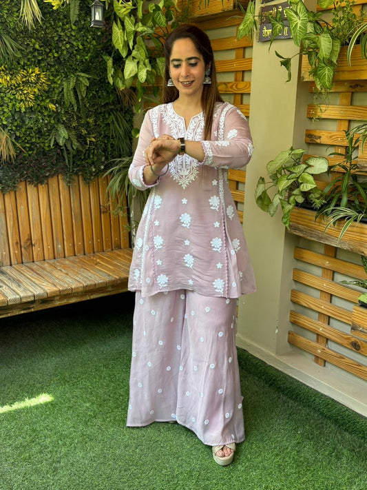 A-line kurta set crafted in soft muslin cotton fabric