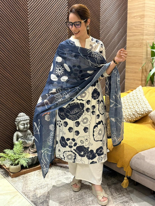 A-line kurti set crafted in soft linen cotton