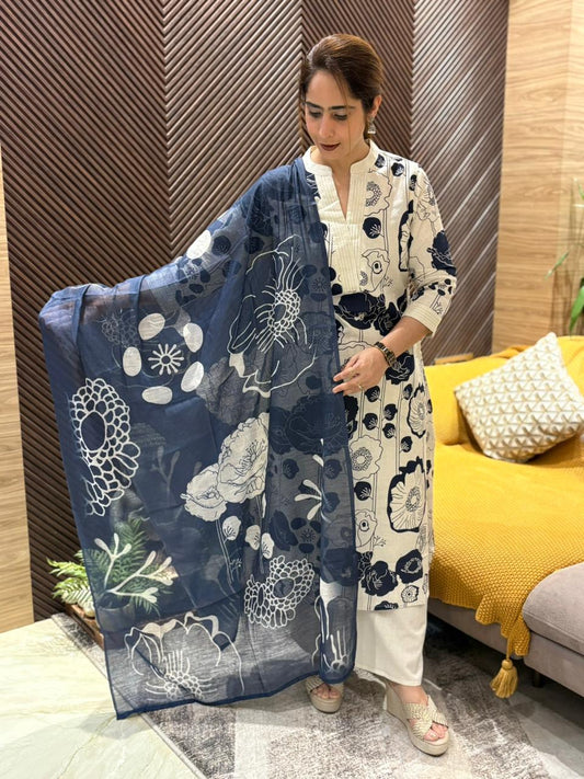 A-line kurti set crafted in soft linen cotton