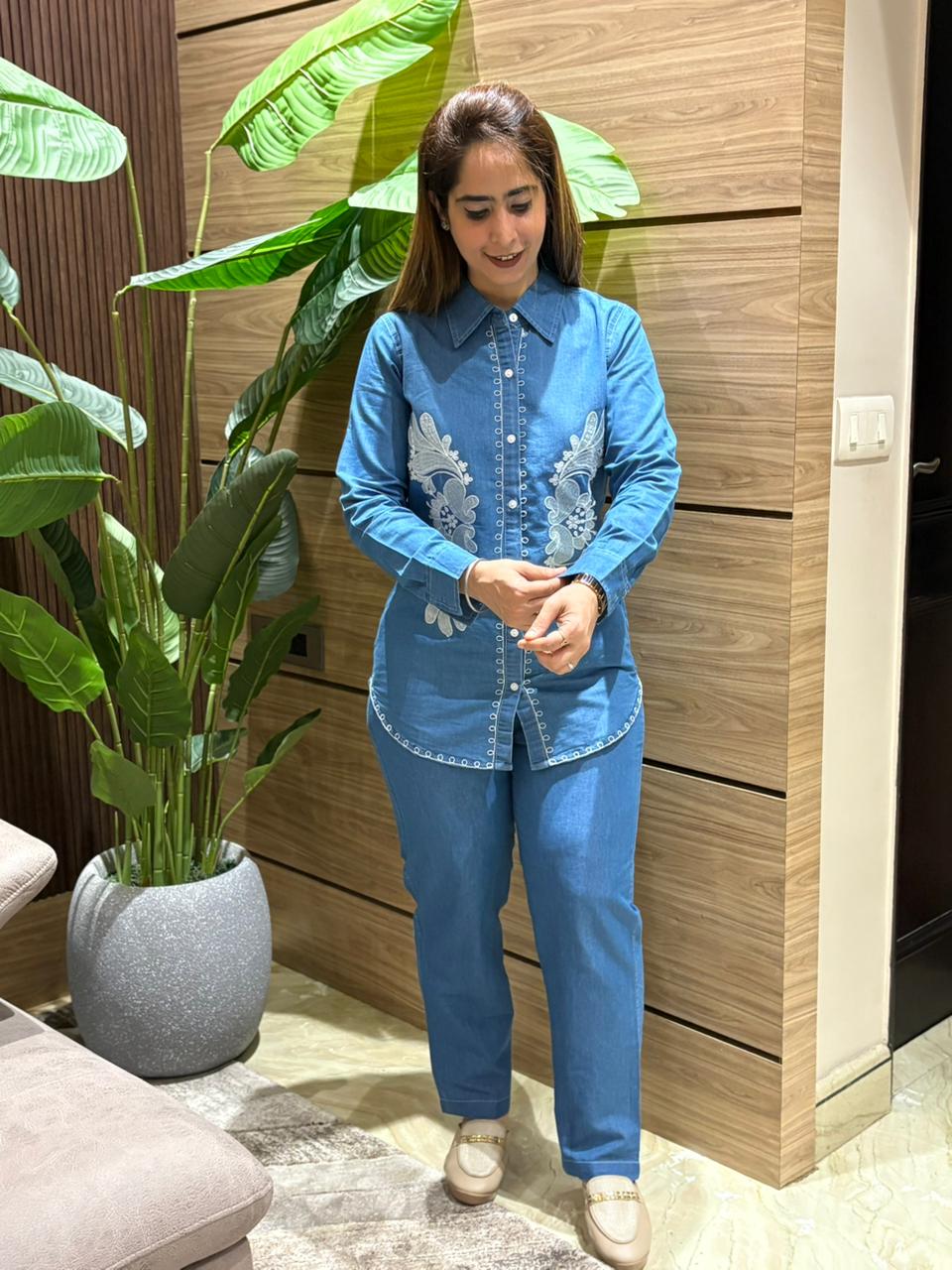 Everyday style with this chic denim cord set,