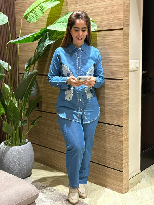 Everyday style with this chic denim cord set,