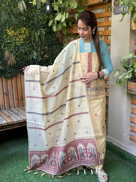 Beautiful unstitched Jamdani cotton suit set
