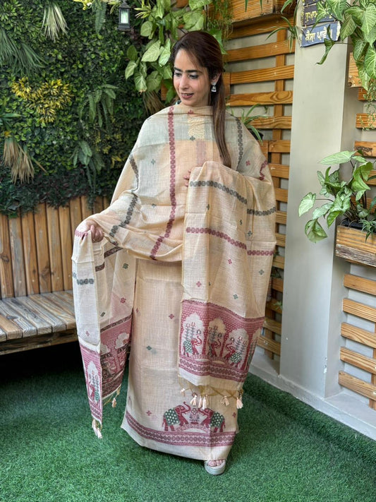 Beautiful unstitched Jamdani cotton suit set