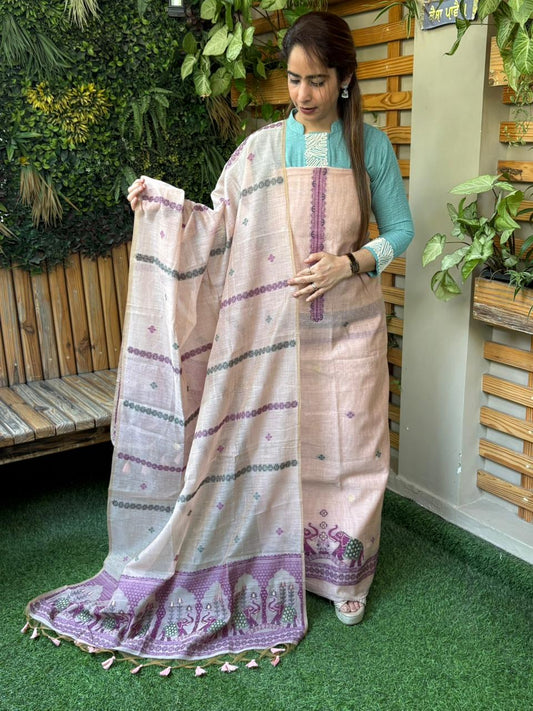 Beautiful unstitched Jamdani cotton suit set