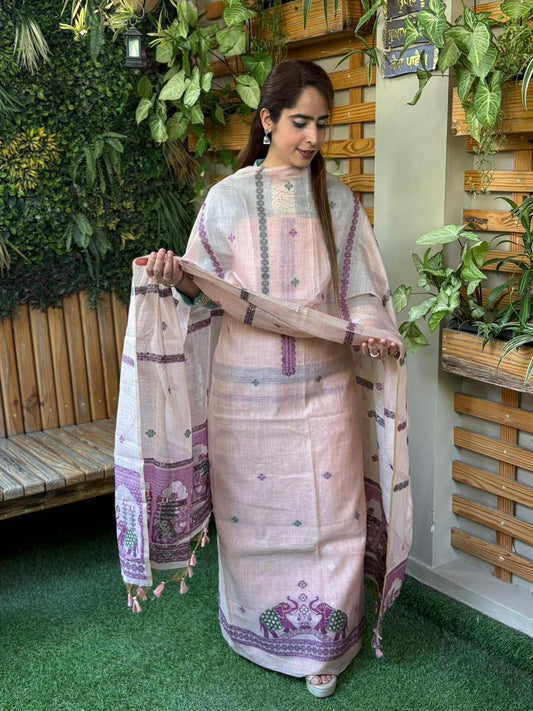 Beautiful unstitched Jamdani cotton suit set