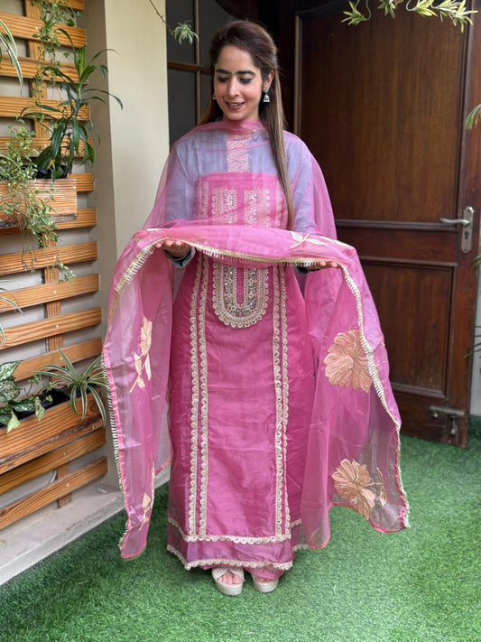 Stunning unstitched organza fabric suit