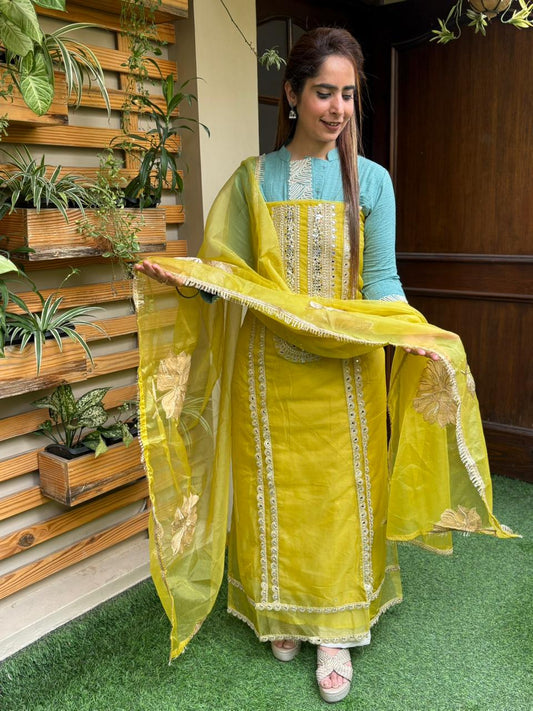 Stunning unstitched organza fabric suit