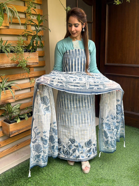 Beautiful unstitched linen cotton suit