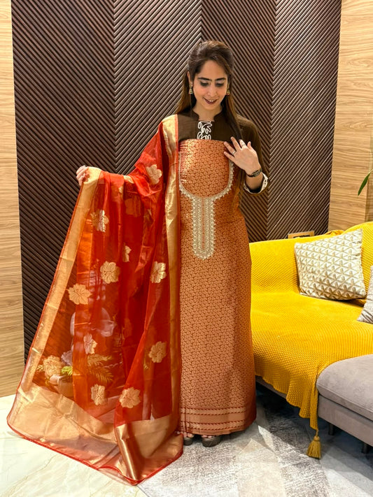 Pure Kanchivaram fabric unstitched suit