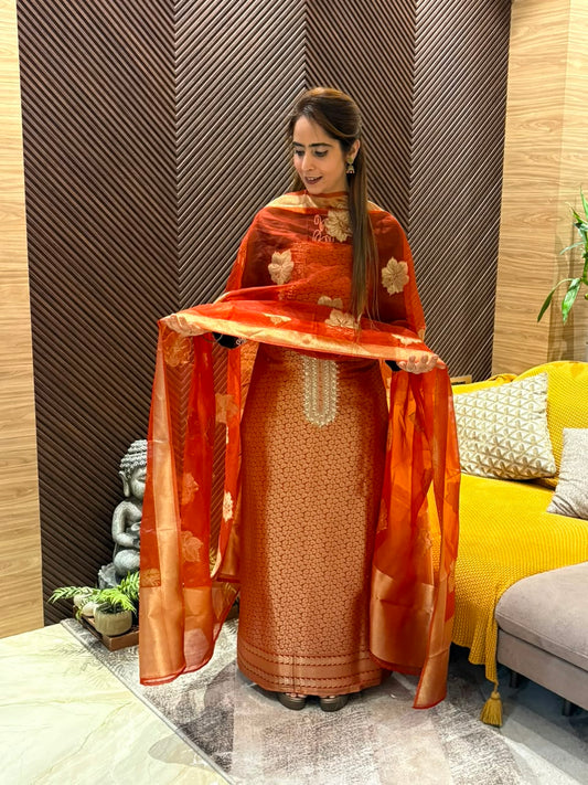 Pure Kanchivaram fabric unstitched suit