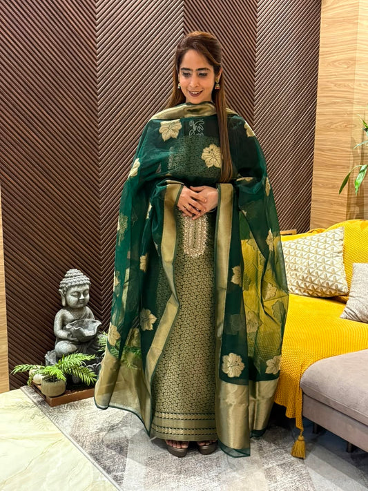 Pure Kanchivaram fabric unstitched suit