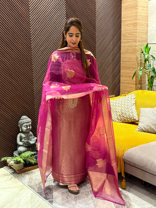Pure Kanchivaram fabric unstitched suit