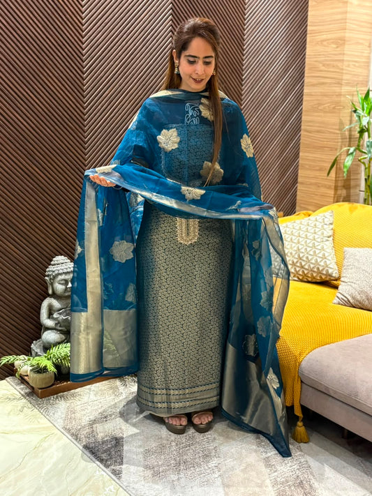 Pure Kanchivaram fabric unstitched suit
