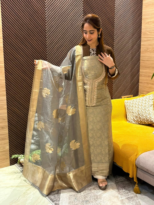 Pure Kanchivaram unstitched suit