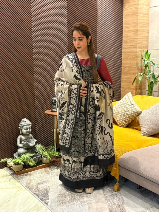 Stunning pure Maheshwari unstitched suit