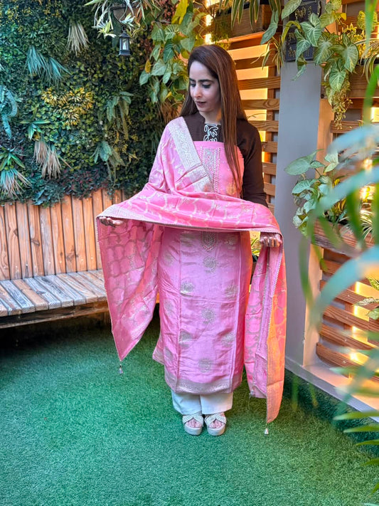 Beautiful unstitched Dola silk suit