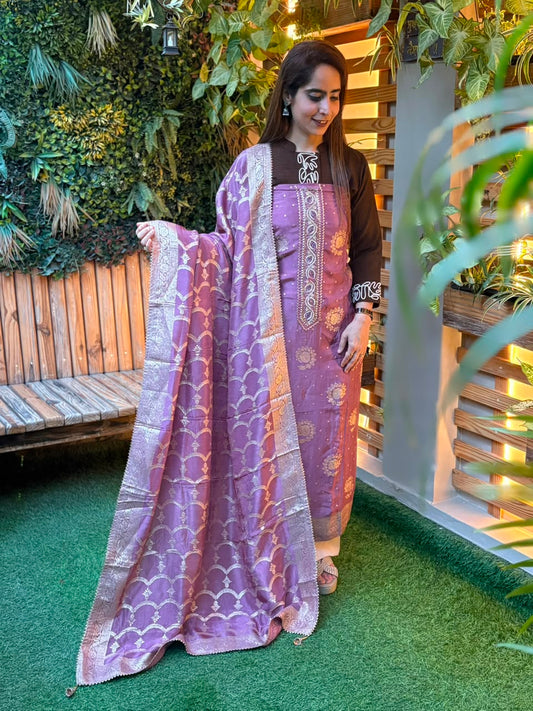 Beautiful unstitched Dola silk suit