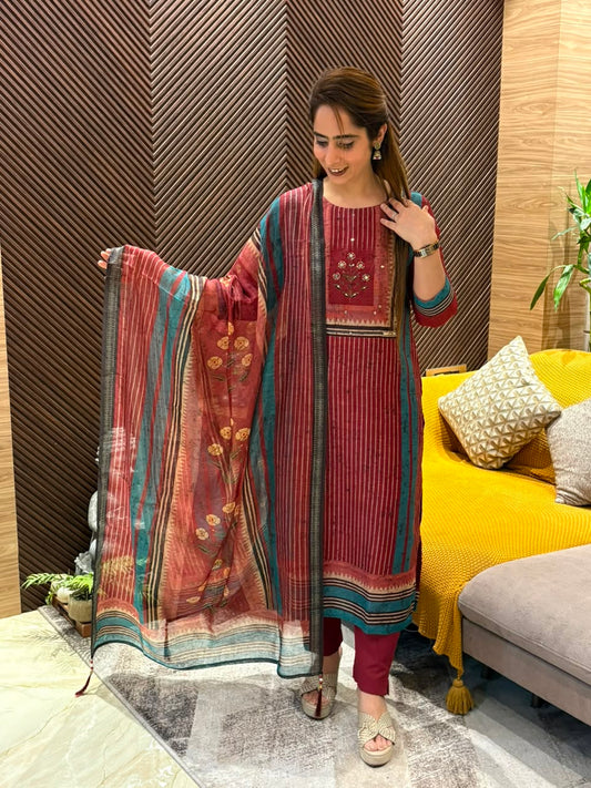 Elegant linen cotton kurti set
