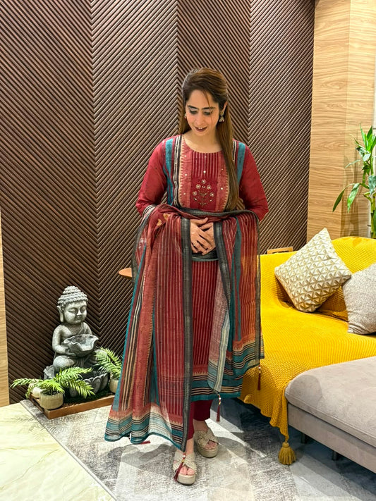 Elegant linen cotton kurti set