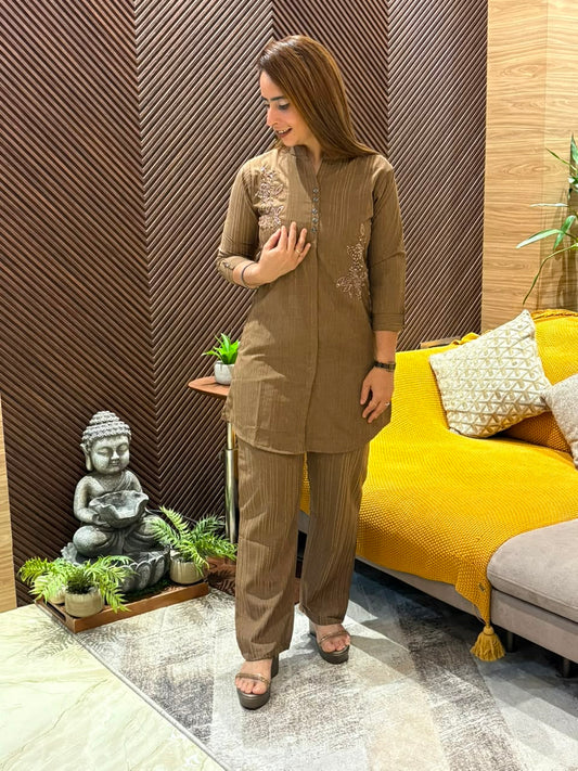 Classy wrinkle cotton cord set