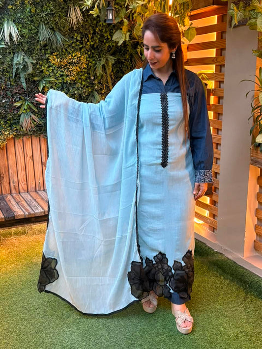 Soft wrinkle cotton elegant unstitched suit set