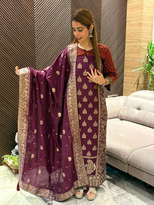 Luxurious Uppada silk fabric unstitched suit