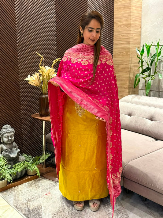 Luxurious Chanderi silk unstitched suit set