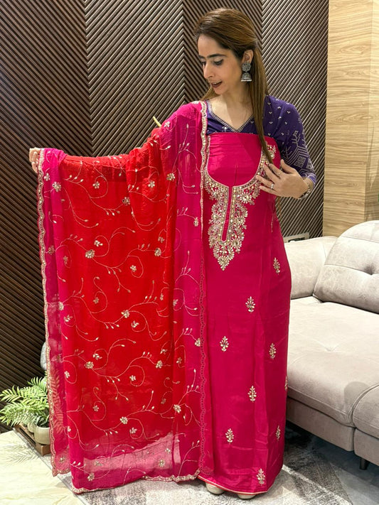 Uppada silk elegant unstitched suit
