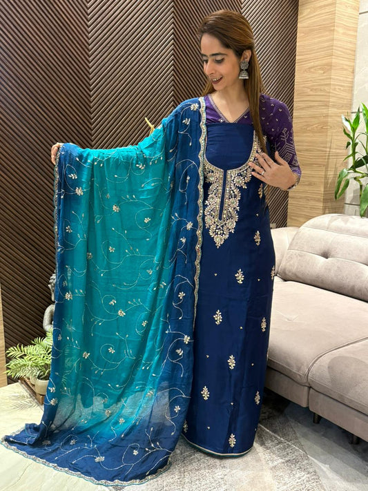 Uppada silk elegant unstitched suit
