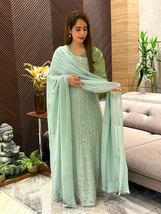 Semi-stitched Anarkali suit
