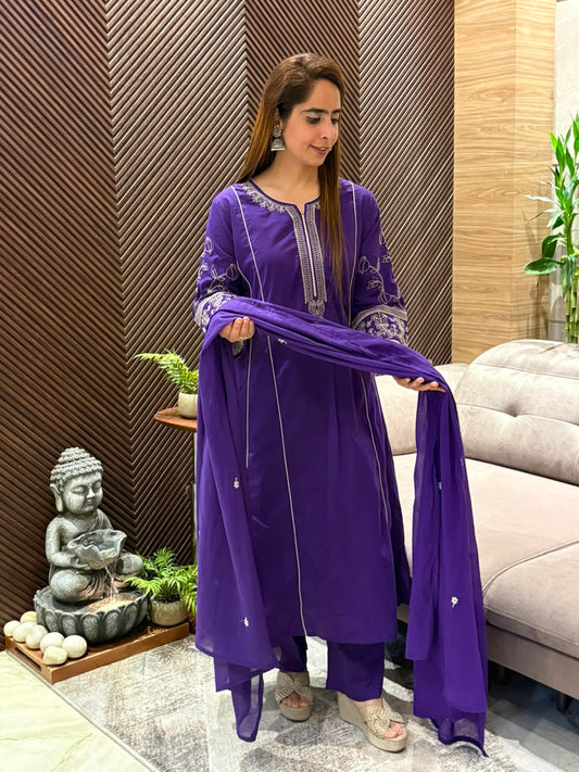 Elegant A-line cotton kurti set