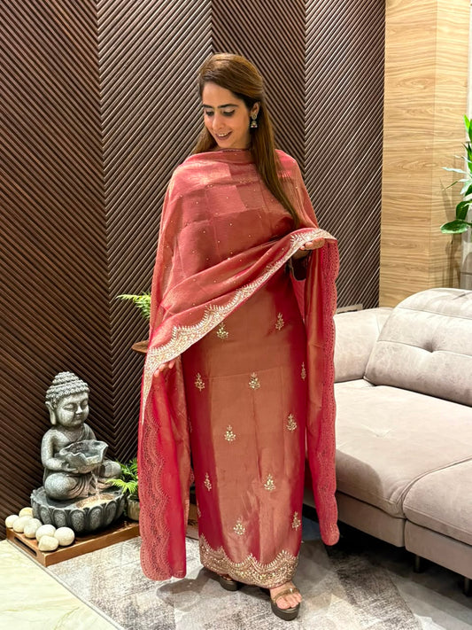 Elegant crush organza unstitched suit