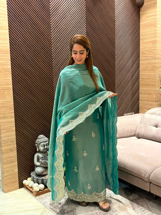 Elegant crush organza unstitched suit
