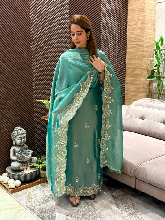 Elegant crush organza unstitched suit