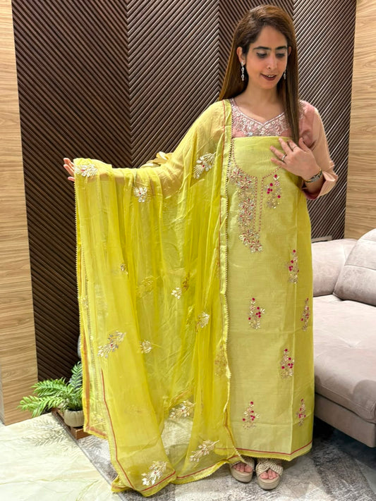 Exquisite Unstitched Chandari Silk Suit