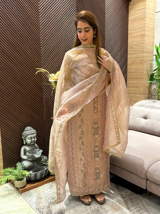 Luxurious tissue organza fabric unstitched suit