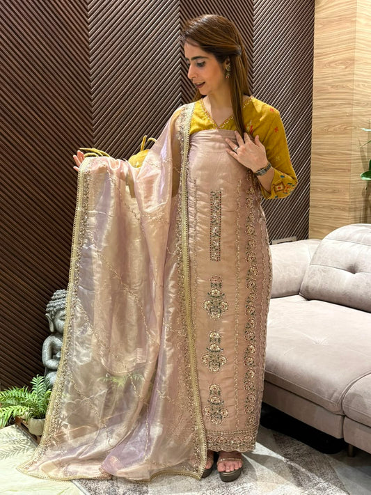 Luxurious tissue organza fabric unstitched suit