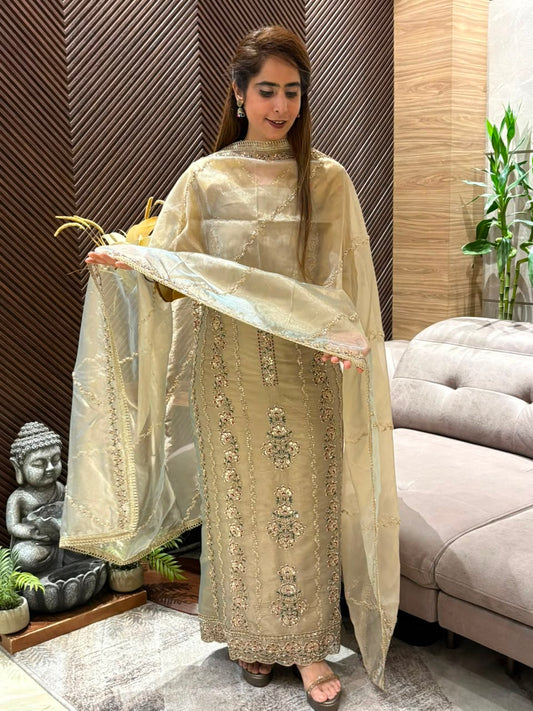 Luxurious tissue organza fabric unstitched suit