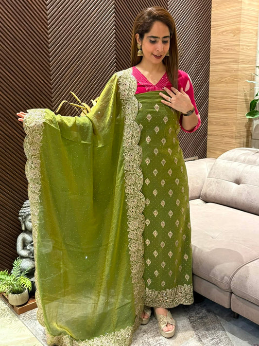 Premium tissue organza unstitched suit